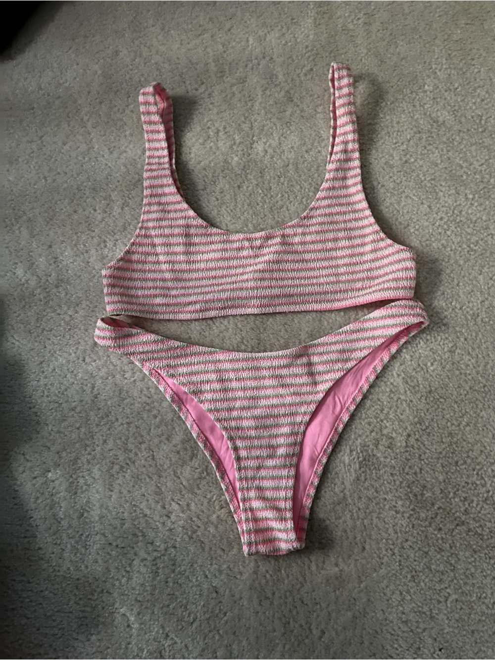 Topshop Pink and White Striped Bikini Set